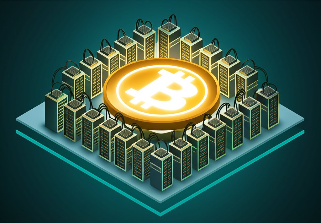 Bitcoin mining farm setup with powerful ASICs for profitable crypto ventures.