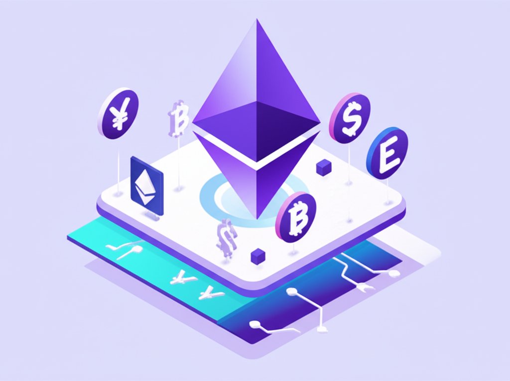 Official Ethereum (ETH) cryptocurrency coin logo, representing blockchain digital currency.