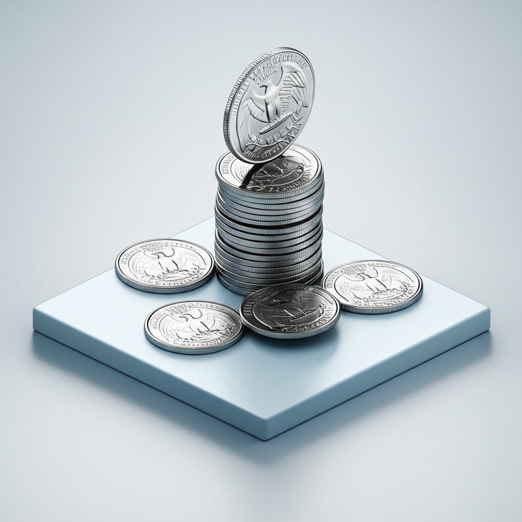 Valuation of silver quarters, including melt value and numismatic premium.