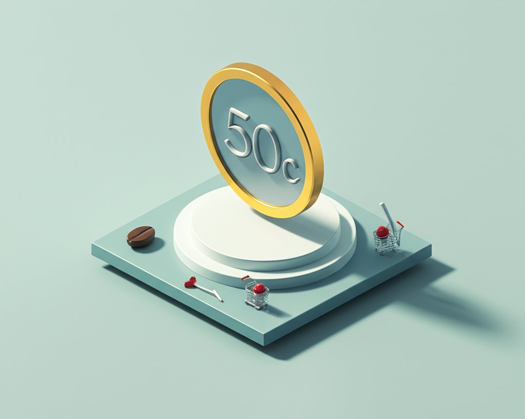 Close-up of a 50 cent coin, discussing its potential value and rarity.