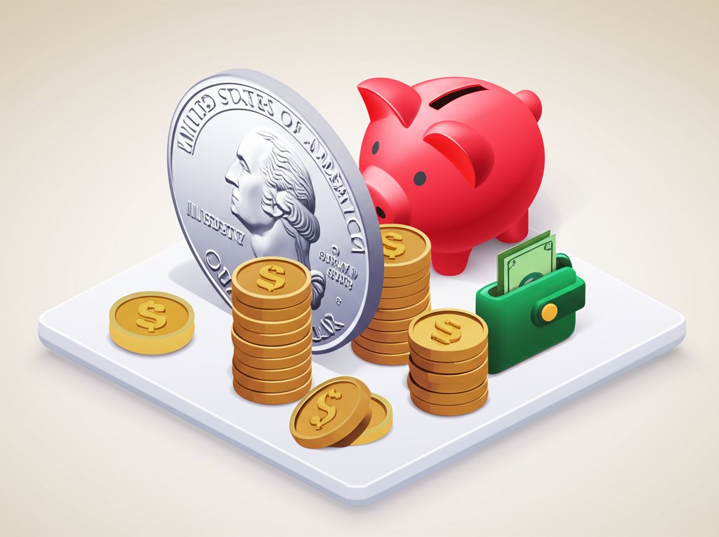 Silver quarter coin's melt value vs. its face value.