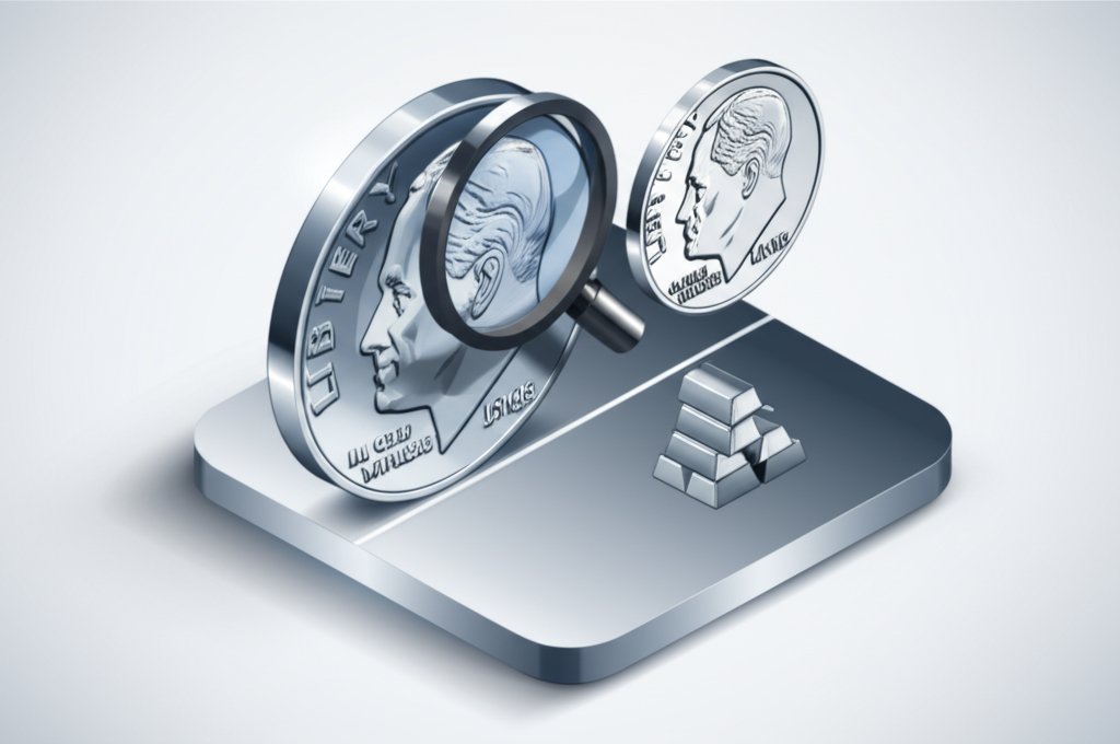 Pre-1965 silver dime close-up, showing why coin date determines its metal value.