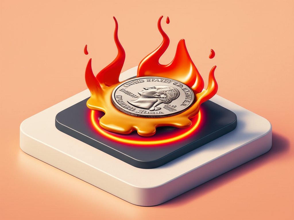 Melted quarter demonstrates extreme heat damage to US currency.