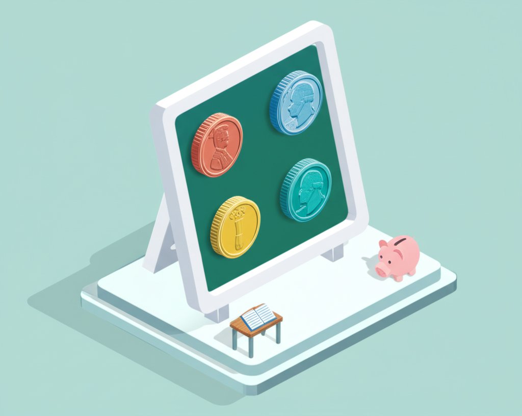 Classroom coins anchor chart for teaching money identification and value.