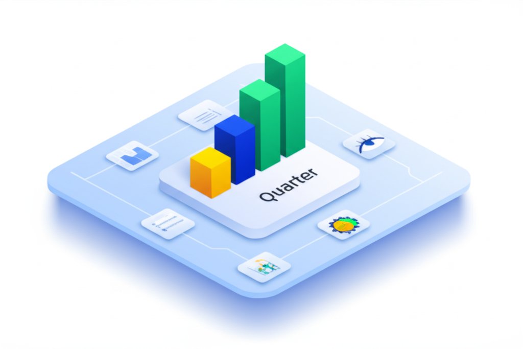 Infographic showing key metrics for deciphering your financial quarter's value at a glance.