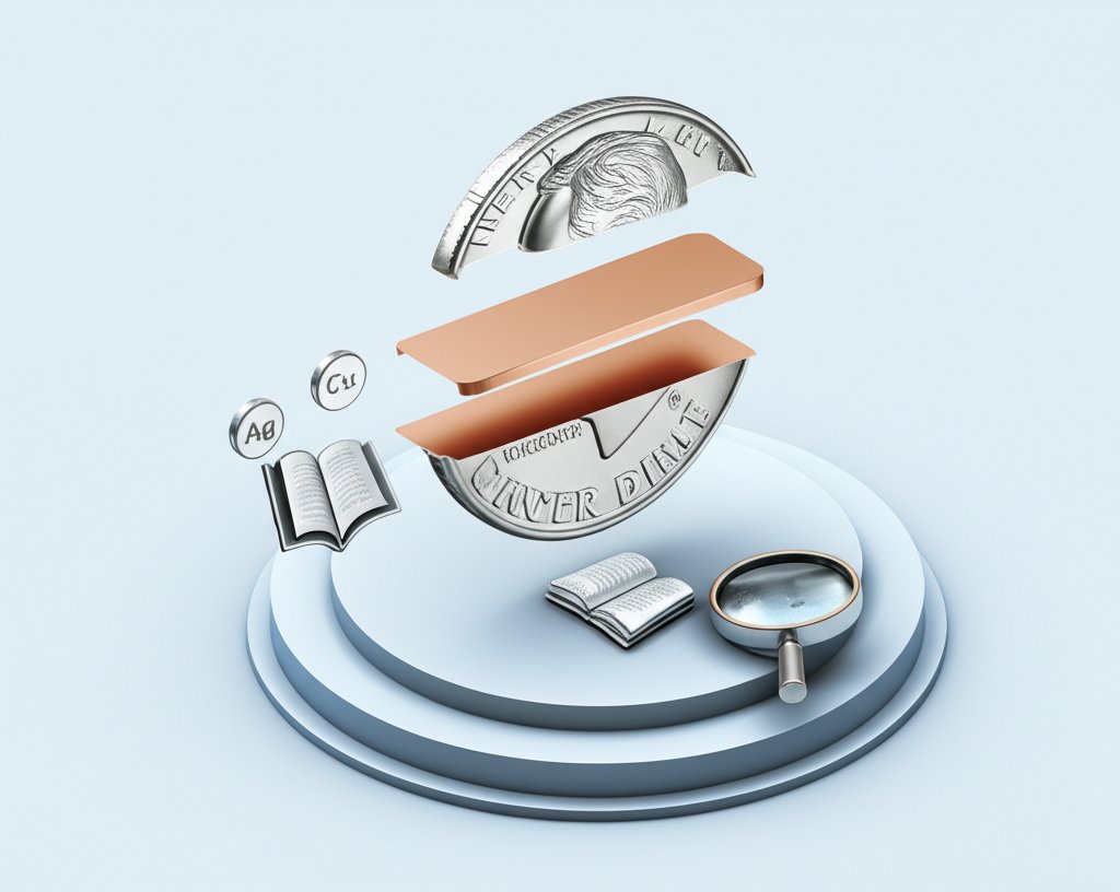 Anatomy of a silver dime, detailing its history, design, and metal composition.