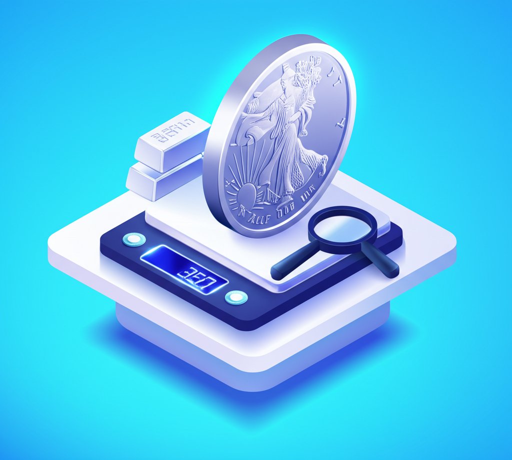 Silver half dollar being weighed, revealing its true silver content.