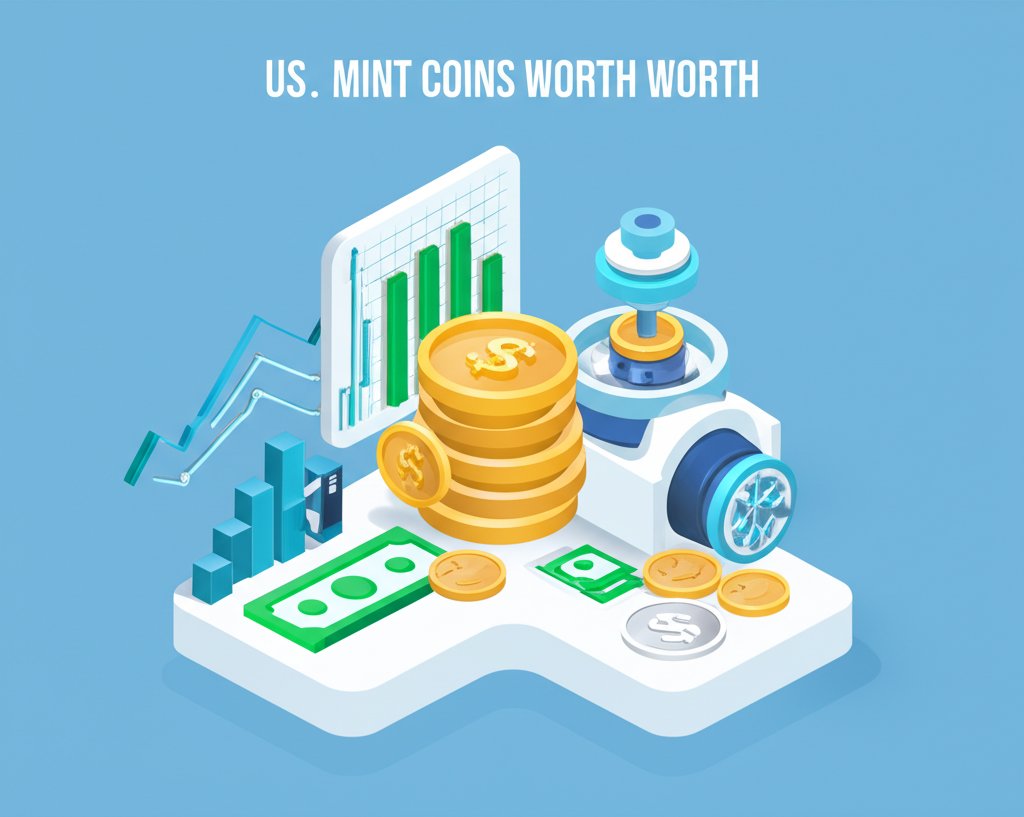 US Mint coins worth: close-up of valuable collectible currency.