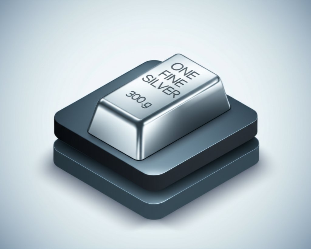 One pound silver bar, coins, and data explaining its market value.