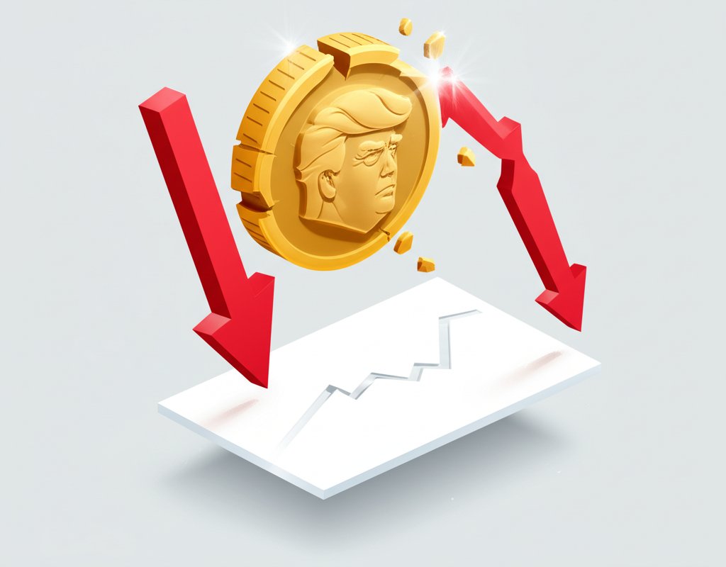 Trump coin price drops on a chart, reflecting significant market decline.